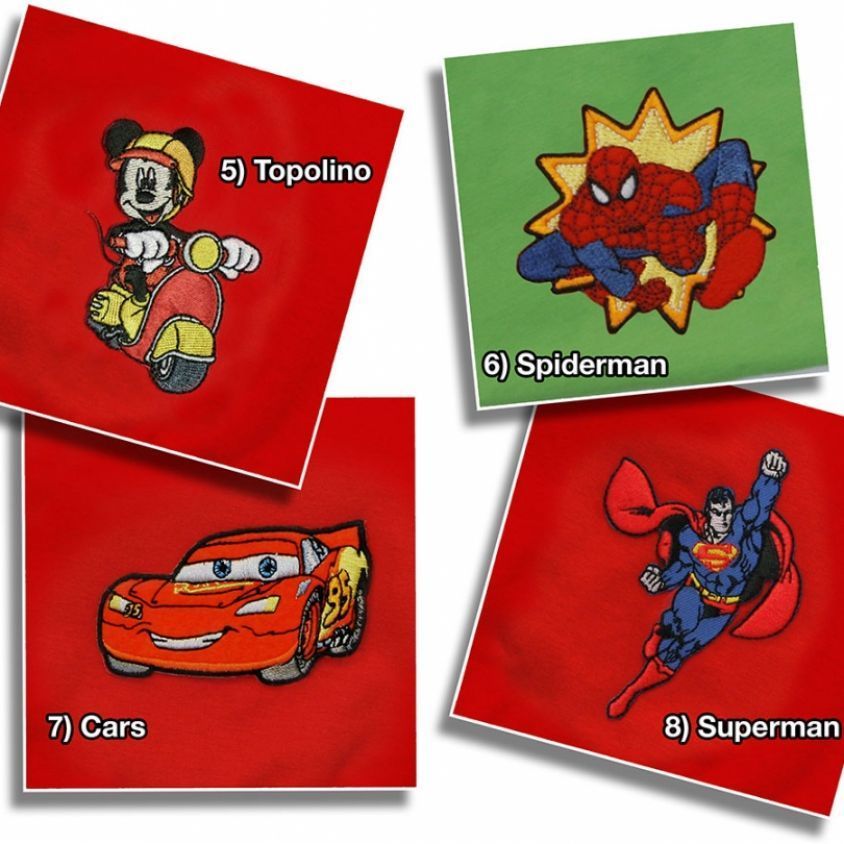 stemmi ricamati per bimbo, topolino, cars, spiderman, superman